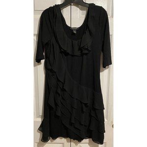 White House Black Market ruffle stretch black dress size M